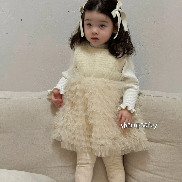 定制款女宝宝网纱蛋糕裙甜美公主裙周岁洋气礼服背心裙针织加厚