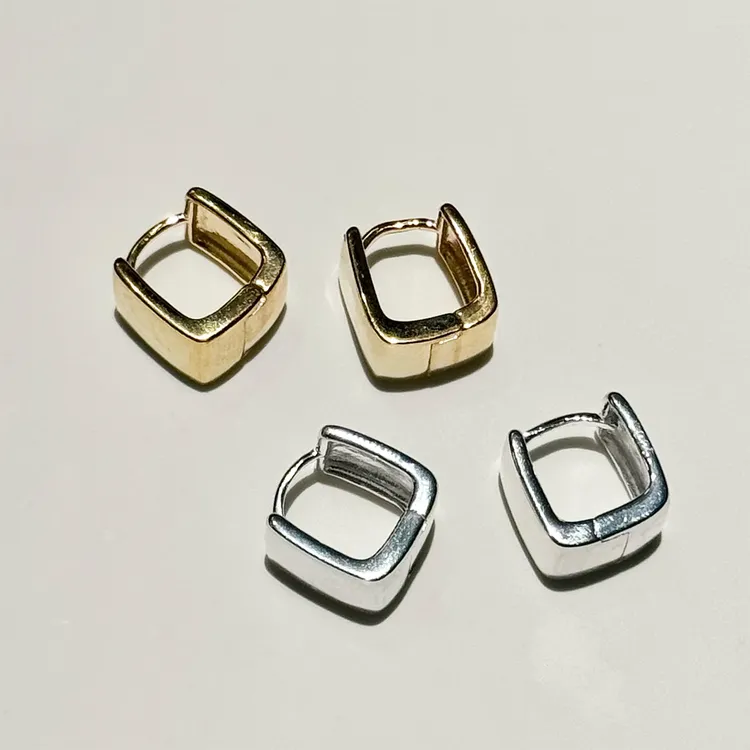 925银耳饰 Zing宽版方形光面耳扣简约百搭几何耳环轻奢小众高级感