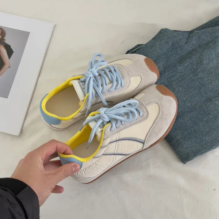 软底德训鞋女2025早春新款拼色百搭运动鞋平底轻便休闲板鞋阿甘鞋