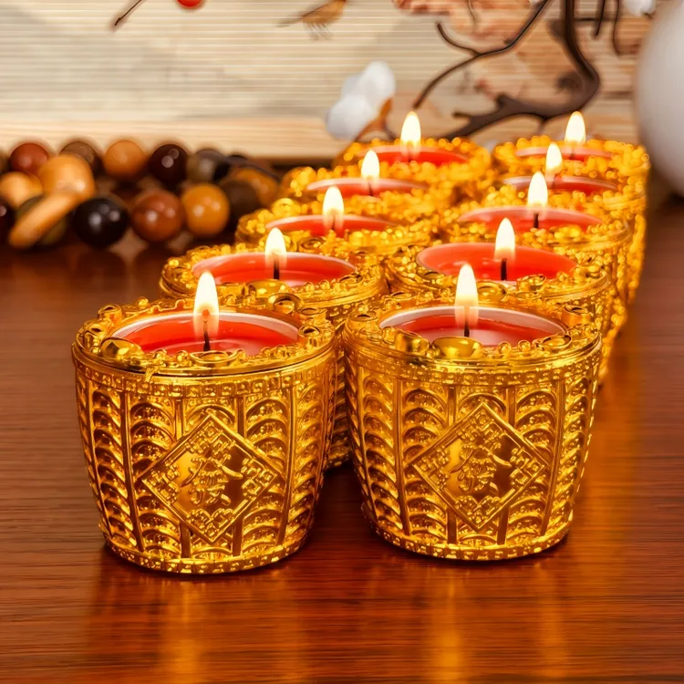 无烟酥油家用喜庆红色聚宝盆一桶金节日中秋过年无味4小时小蜡烛