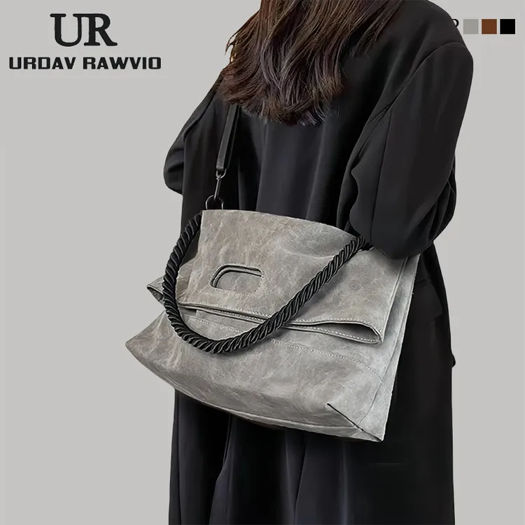 URDAV RAWVIO软皮托特包女2025新款潮大容量通勤单肩斜挎腋下大包