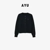 阿玉家&圆领百搭时尚简约款开衫保暖冬季三角标长袖羊毛衫#9893