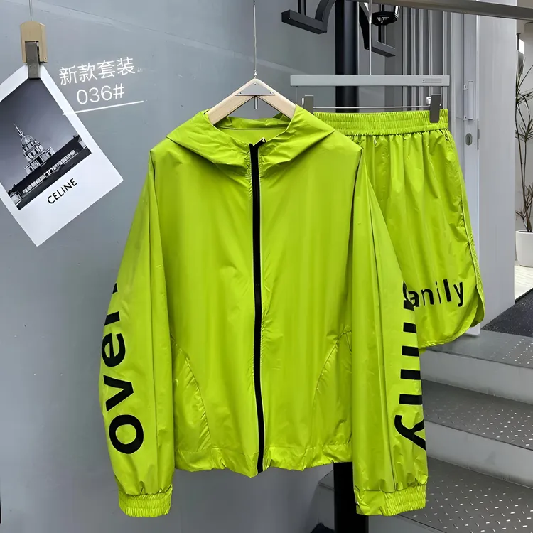 新款透气轻薄套装男2025夏季短裤两件套字母时尚潮流休闲宽松外套