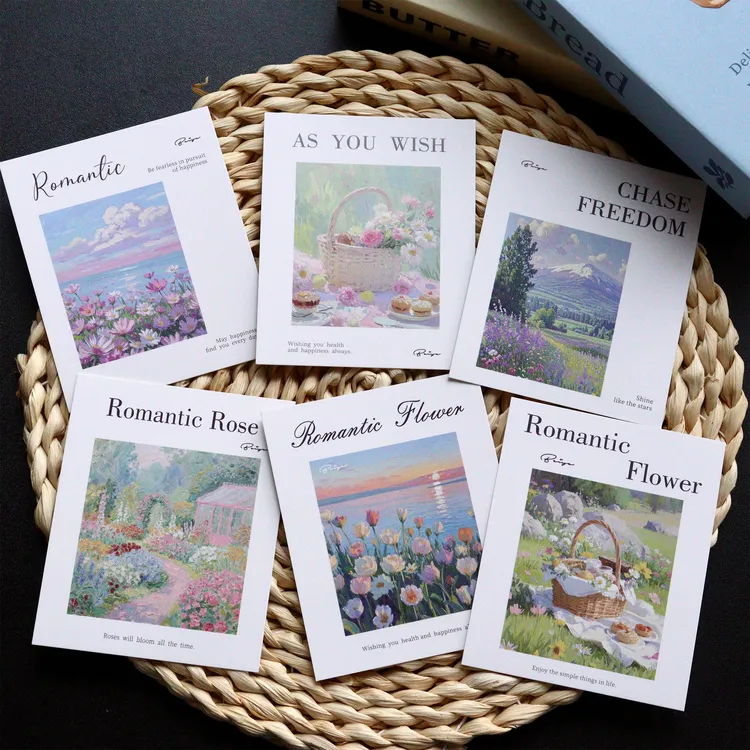 油画风英文系列卡片文艺日常通用贺卡ins风花束祝福留言卡片