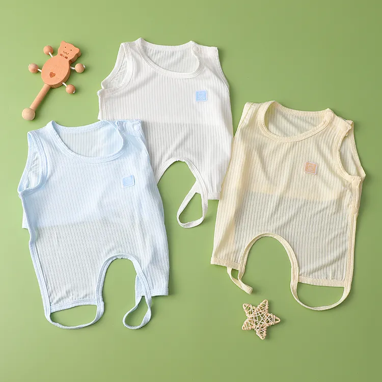 婴儿夏季冰丝睡衣新生宝宝爬服护肚兜兜儿童半背躺式防蚊服外穿