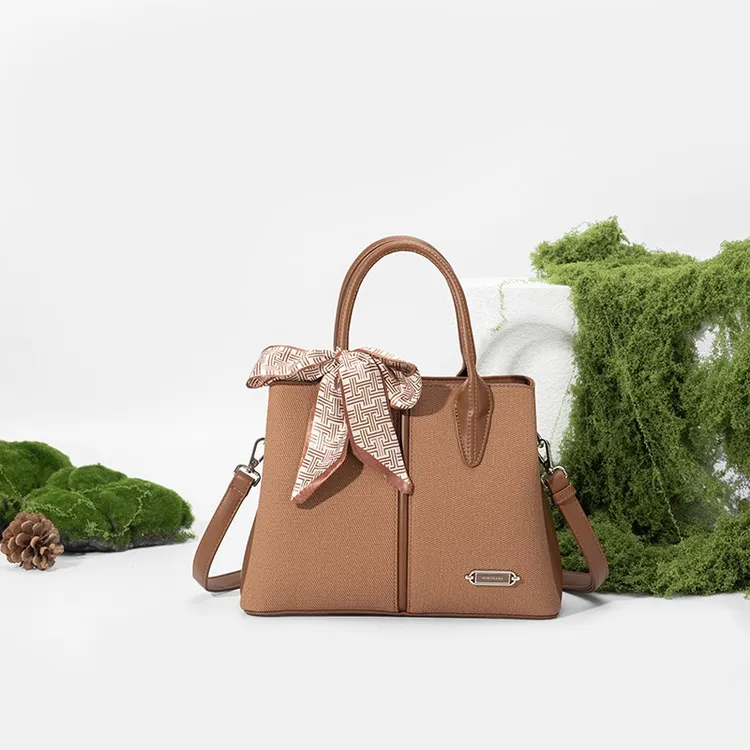 2025秋冬新款小众仿布纹皮革手提包大容量丝巾单肩包斜挎包