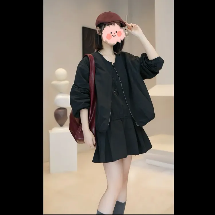 法式轻奢别致慵懒风气质减龄休闲百搭外套收腰抽绳短款吊带连衣裙