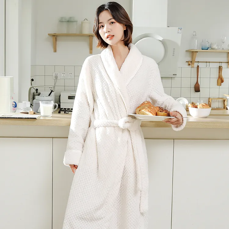 女款秋冬保暖透气亲肤收腰不显慵肿升温快居家睡袍加厚睡衣男款