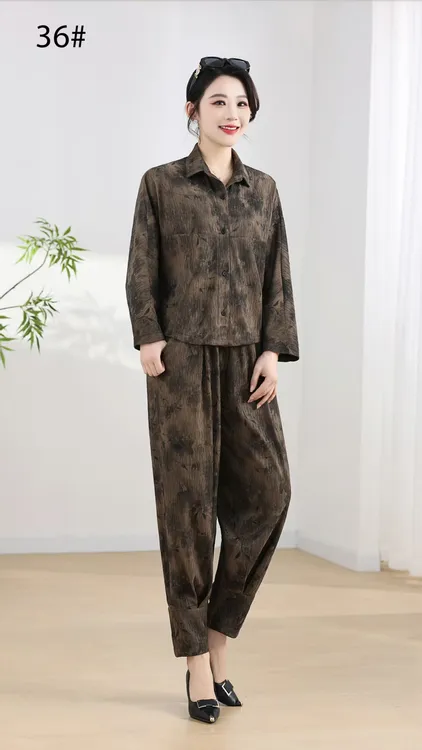 高级感时尚套装女2025秋季新款宽松大码妈妈洋气质遮肉显瘦两件套