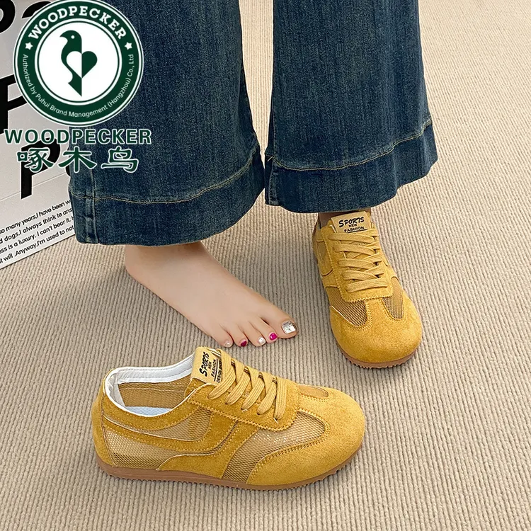 啄木鸟新款厚底德训爆款黄色网面透气时尚运动鞋百搭板鞋时尚软底