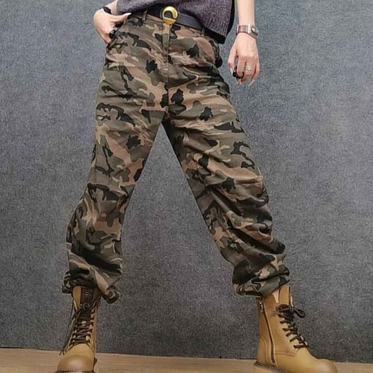 二姐家水洗束脚直筒迷彩工装裤