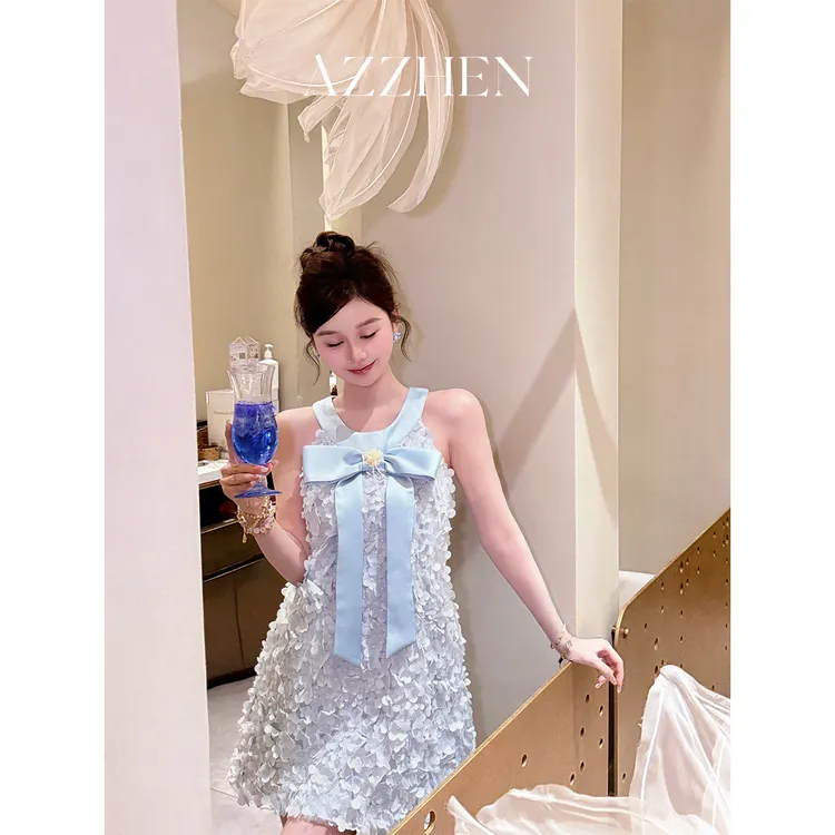 AZZHEN【花漾仙姿】立体花朵无袖小众连衣裙AZ4KXL13-00