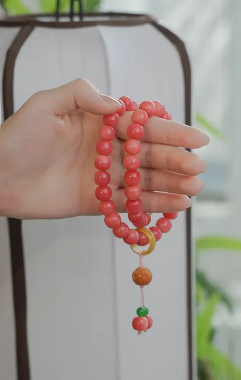 蜜桃四季霞光粉*女士手持盘玩中式古风佛珠