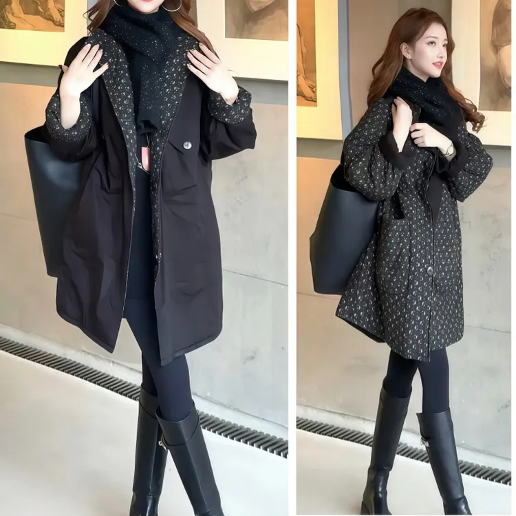 罗芬面料故事旗舰店女装秋冬时尚双面穿棉服外套搭配打底裤芭比裤