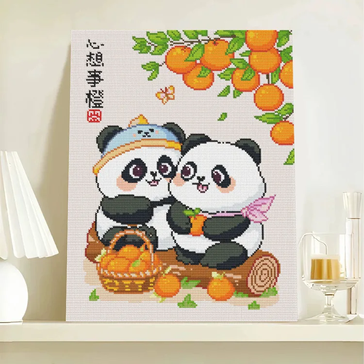 原创熊猫主题吉祥如意装饰熊猫可爱创意画DIY钻石画