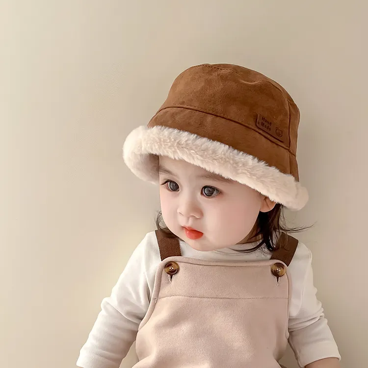 ins婴幼儿渔夫帽秋冬季宝宝加绒加厚帽子韩版潮保暖盆帽简约时尚