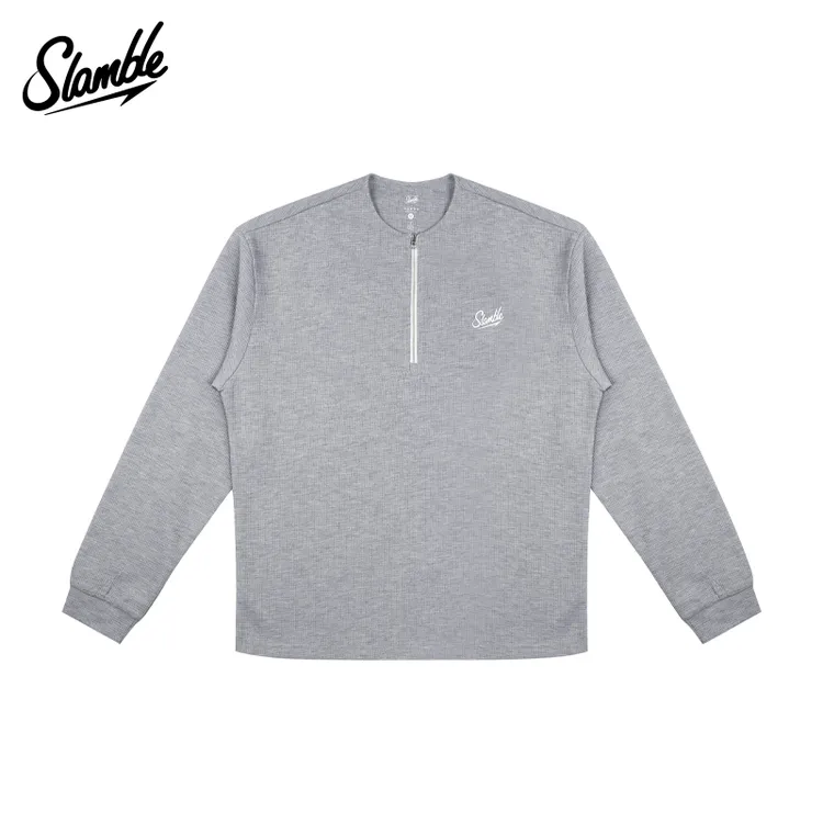 SLAMBLE春季新款半拉链华夫格亨利领长袖T恤男美式运动休闲上衣潮