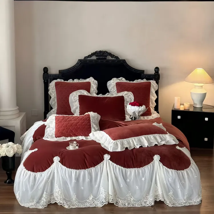 正宗全消光婴儿绒四件套高奢精品秋冬保暖高密度公主风婚庆床品