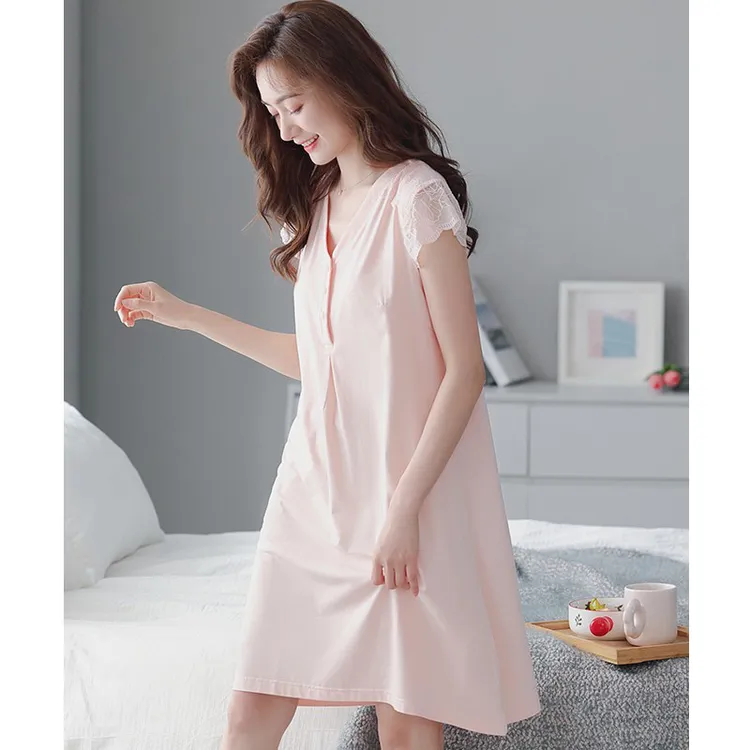 夏季睡裙女夏季莫代尔女士妈妈夏季大码宽松纯色纯欲慵懒风女装