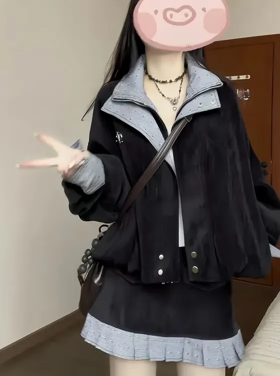 【次元来信】韩系学院风慵懒新款温婉大方清冷感设计感外套短裙套装
