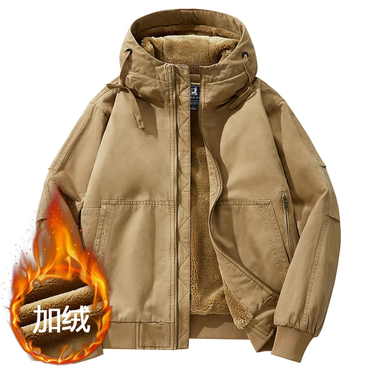 派尔尼那冬季加绒加厚棉衣男士纯棉工装棉服宽松连帽外套休闲夹克