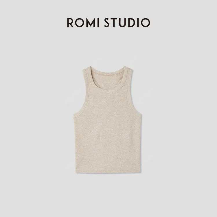 ROMI STUDIO“自然舒适”花纱燕麦色罗纹弹力针织背心 RWCSSG2509