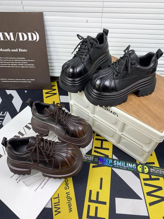 【左左家】真皮厚底松糕鞋女2025春款小个子增高系带运动休闲乐福鞋