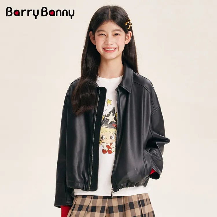Barry Banny女童皮衣秋冬保暖休闲皮面飞行夹克外套
