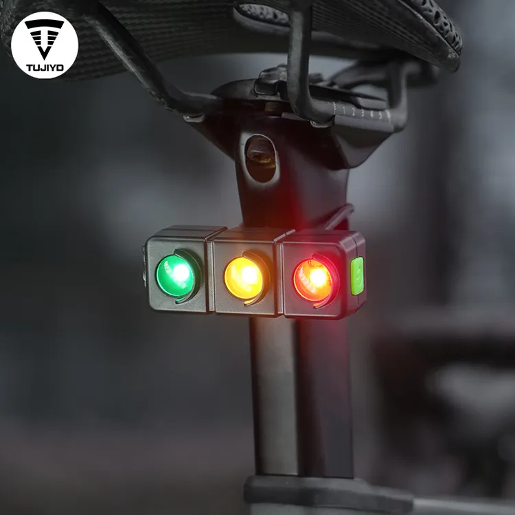 TUJIYD自行车创意三色红绿灯尾灯TC充电夜骑安全警示骑行装备配件