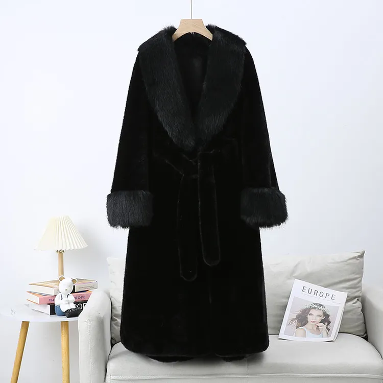 【902】【衣长120】长款气质女士穿搭时尚皮毛一体外套加厚皮草风衣