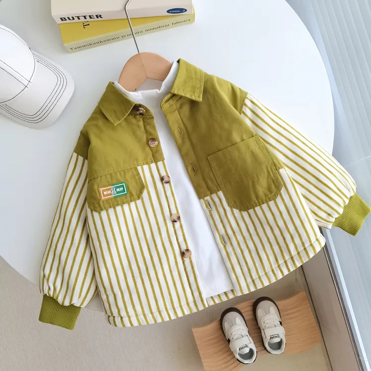 【秋冬夹棉】2025男童棉服外套衬衫夹克冬季儿童宝宝条纹工装派克风