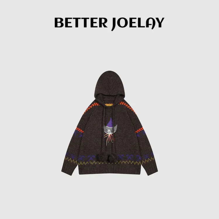 BETTER JOELAY-【猫头巫师】羊毛时尚针织套头连帽毛衣慵懒WS922105