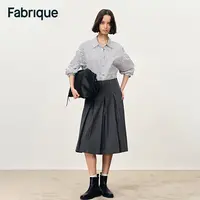 【Fabrique】Ava 秋冬新品烟灰色精纺绵羊毛手绣学院风明线百褶半裙