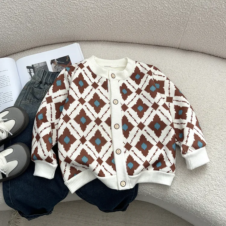 儿童洋气毛衣外套秋冬季男童女童无骨加绒卫衣宝宝休闲百搭针织衫