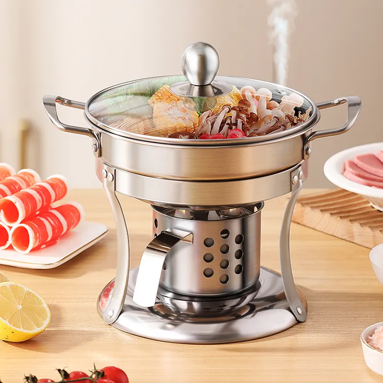 单人小火锅一人一个酒精炉商用鸳鸯锅炉子汤锅家用不锈钢锅具户外