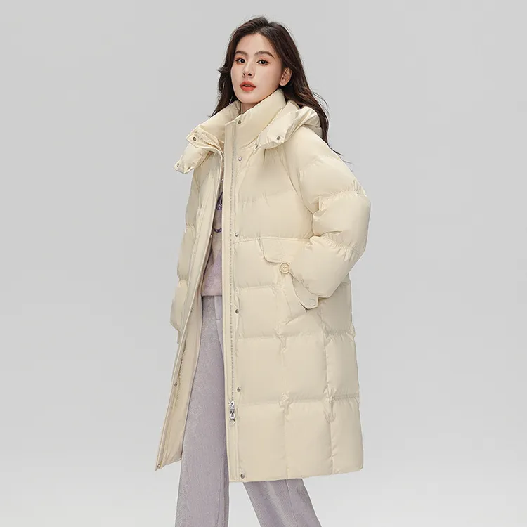 气质新款羽绒服女女冬装中长款2025宽松90鸭绒连帽保暖外套高级感