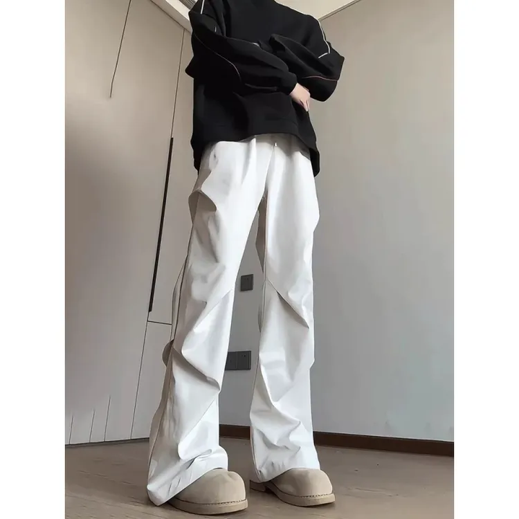 美式微喇褶皱弯刀裤男夏季薄款速干裤子cleanfit高级伞兵休闲长裤