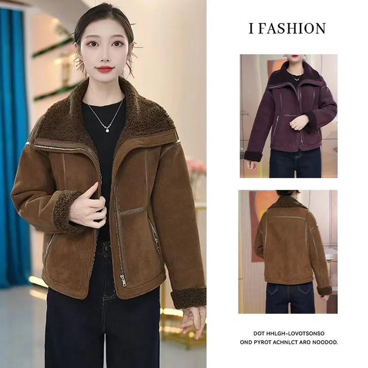 2025年秋冬新款加厚休闲保暖小个子时尚外套短款女士皮毛一体棉衣