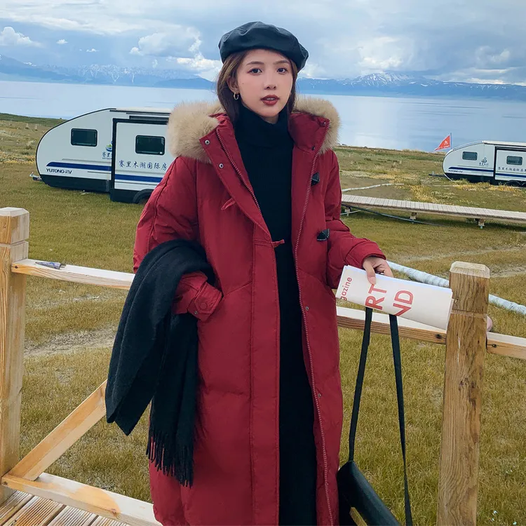 网红款衣女士大毛领中长款时尚宽松潮款加厚棉服棉衣棉袄冬季外套