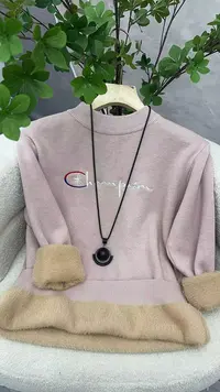 字母刺绣加绒加厚针织毛衣上衣