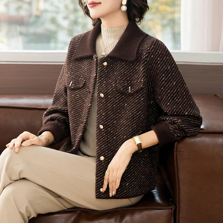 洋气外套妈妈装秋冬季开衫50岁中老年人大码女士气质春秋短款毛衣