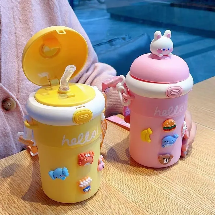 ins上班喝水可爱大容量学生便携玻璃杯网红创意卡通高颜值吸管杯