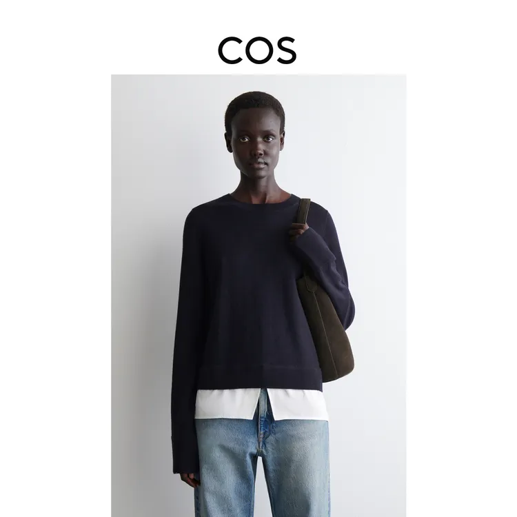 COS女装 标准版型拼接美利奴羊毛针织衫2025秋季新品1298871001
