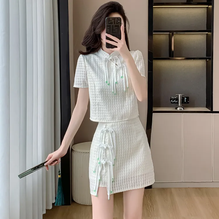 新中式国风轻奢套装女裙子夏高级感小个子洋气休闲短裙时髦两件套