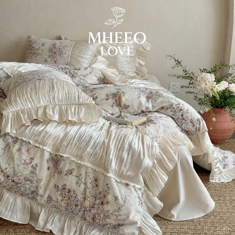 Rose season/玫瑰季法式复古印花冬季保暖婴儿绒四件套流光纱床品