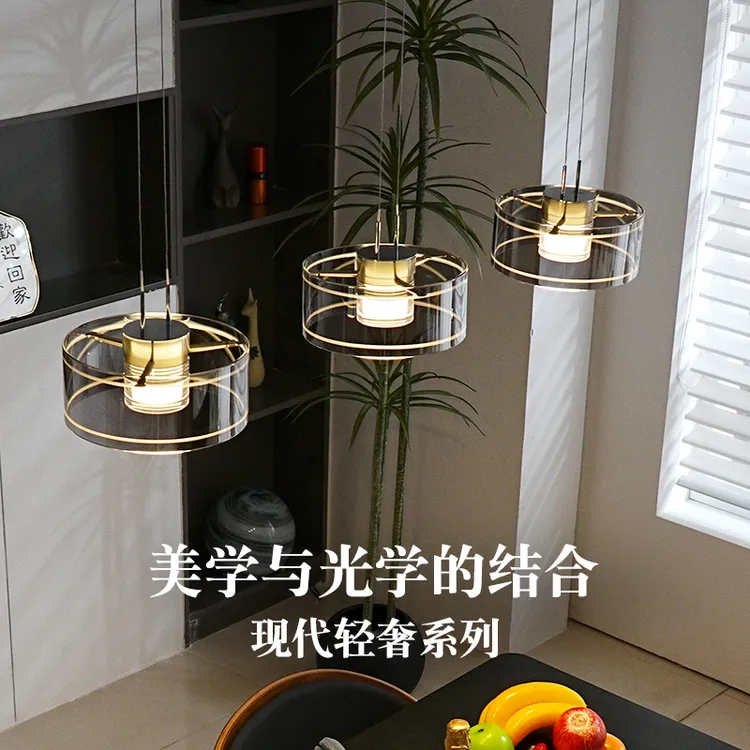 意式轻奢2025新款简约餐厅吊灯三头玻璃升降吧台岛台餐桌灯