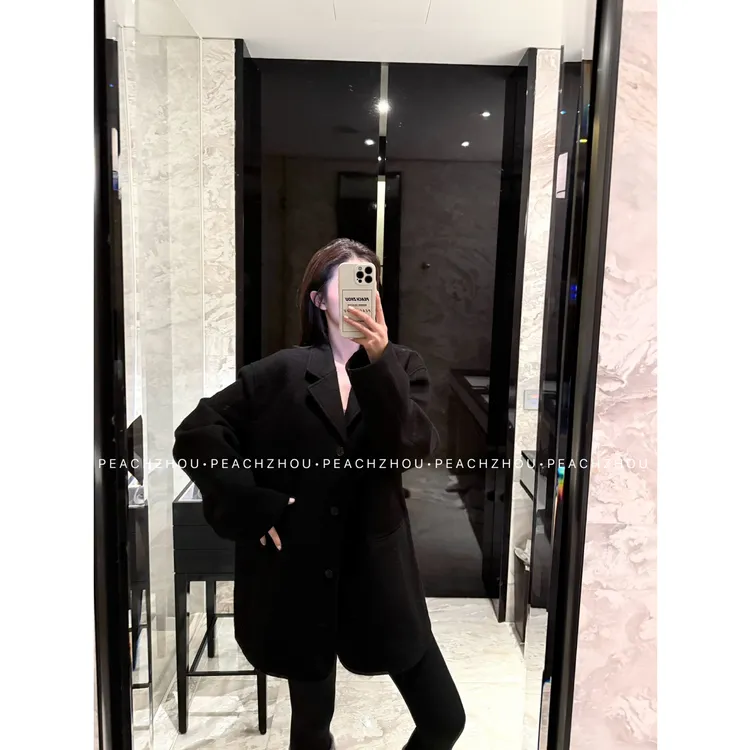 『PEACHZHOU』100羊毛高级感翻驳领休闲中性宽松系扣大版西装外套