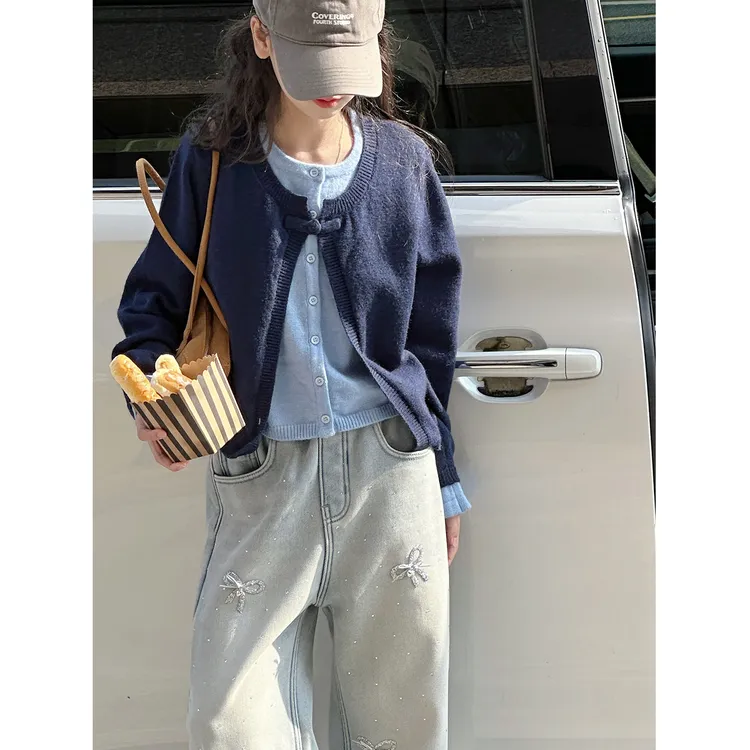 K30357孙小美假两件女童毛衣儿童秋冬毛衣2025新款韩系甜美针织衫