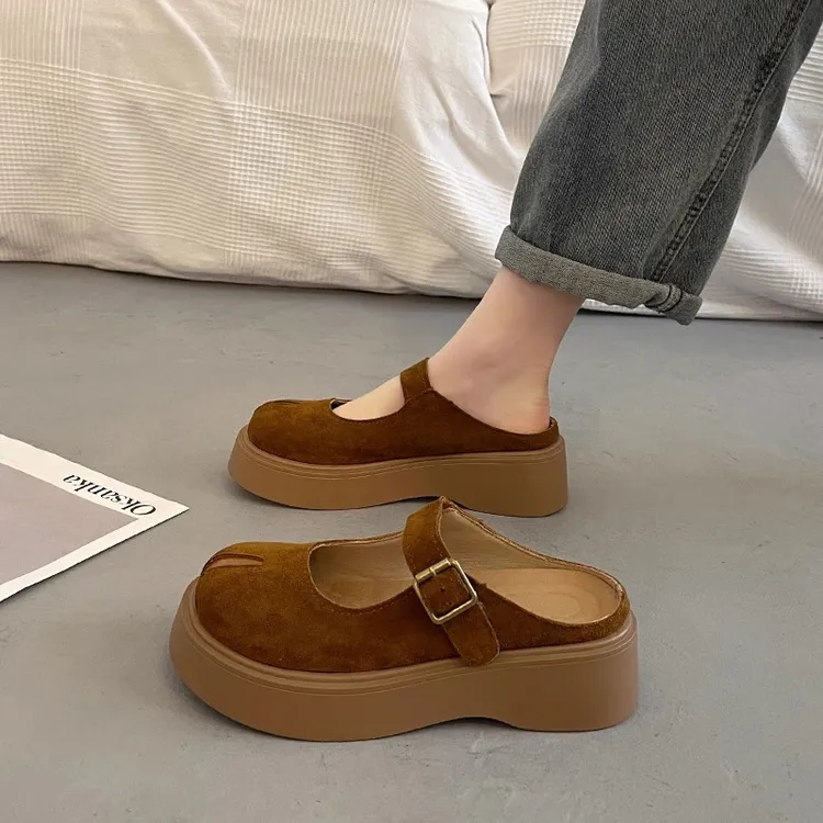 包头厚底半拖鞋女外穿高级感2025超火新款春秋季勃肯一脚蹬懒人鞋