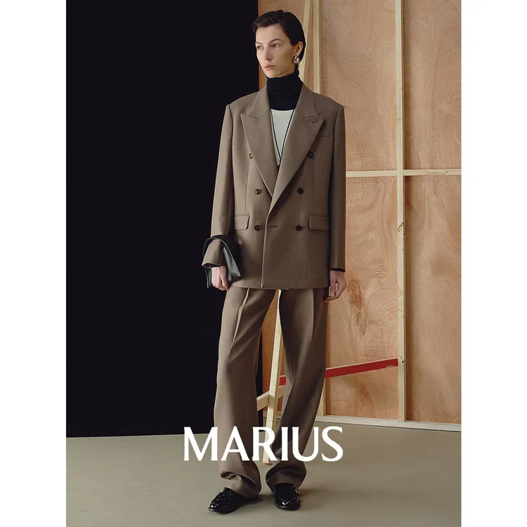 MARIUS“年度西装”复古NIKKE直身显瘦戗驳领通勤西装直筒裤